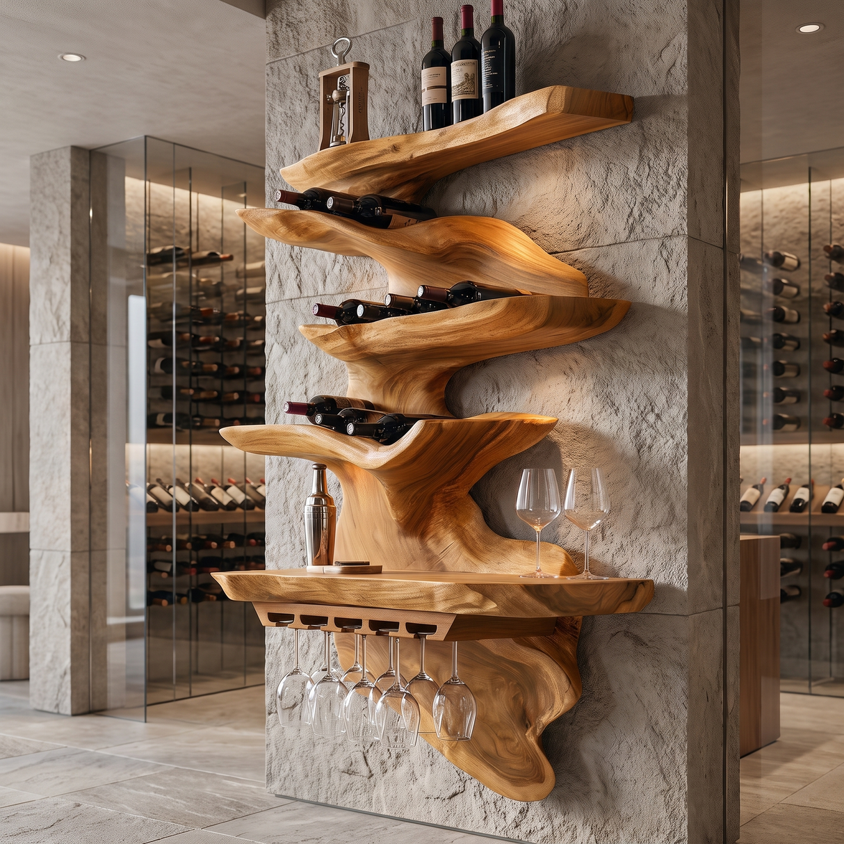 Rivora Live Edge Solid Wood Floating Wine Shelf