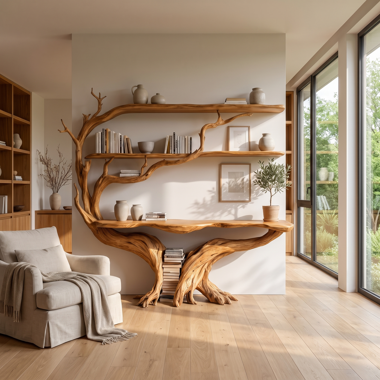 Sylthera Sculpted Solid Wood Console Table with Shelves Teak - Timberustic Console Table with Shelves