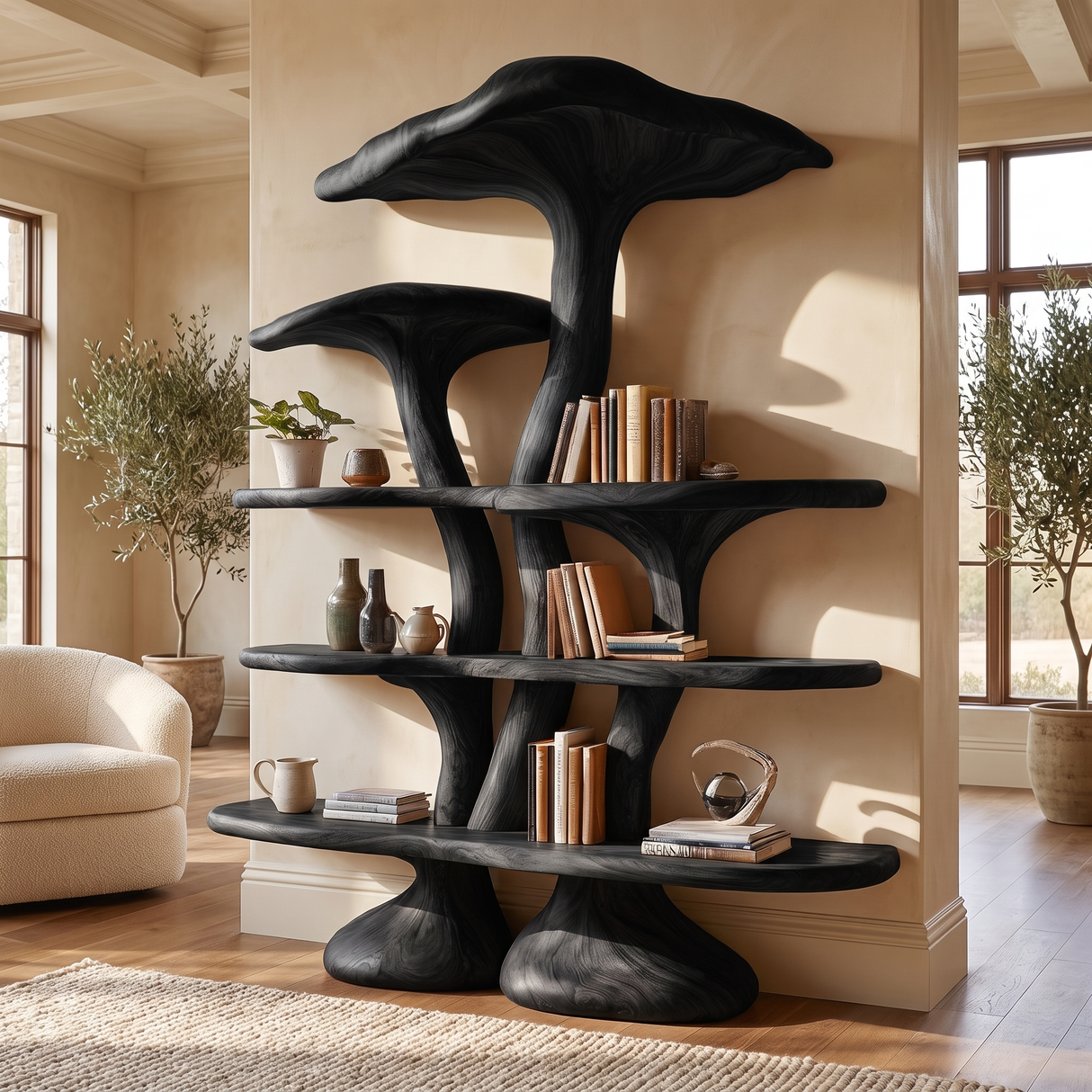 Sylthora Sculpted Solid Wood Mushroom Bookshelf