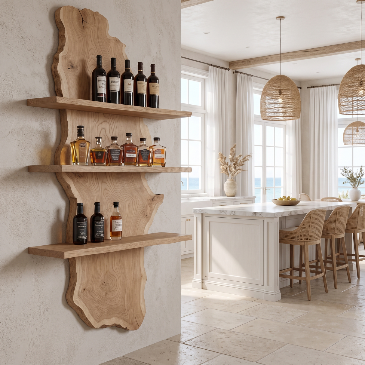 Sylvara Live Edge Solid Wood Floating Wine Shelf