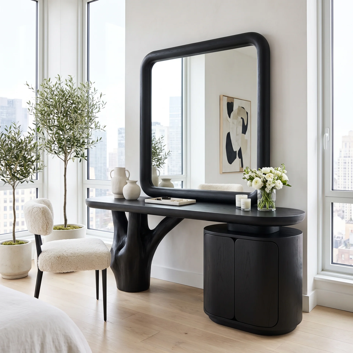 Sylvara Sculpted Solid Wood Cosmetic Table