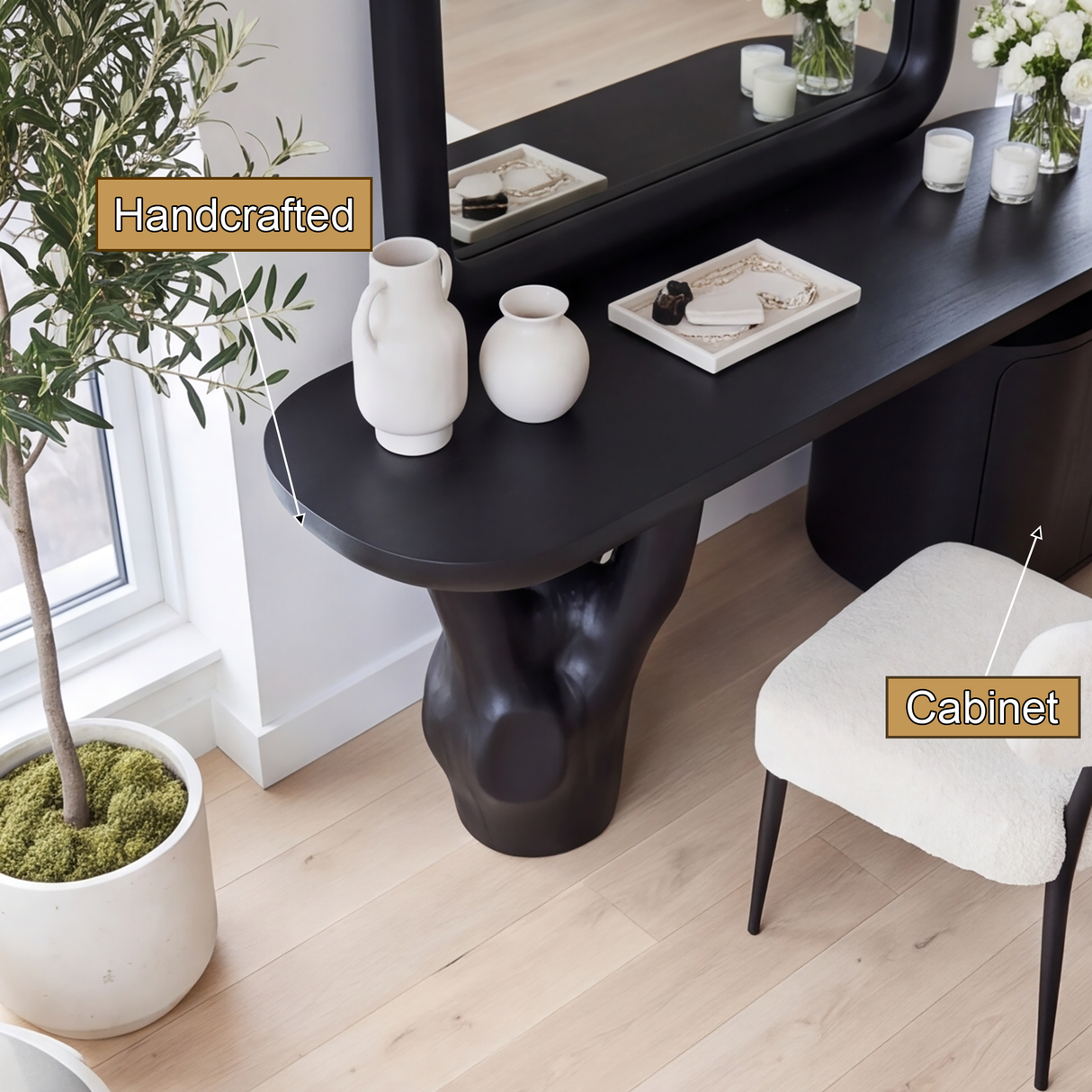 Sylvara Sculpted Solid Wood Cosmetic Table
