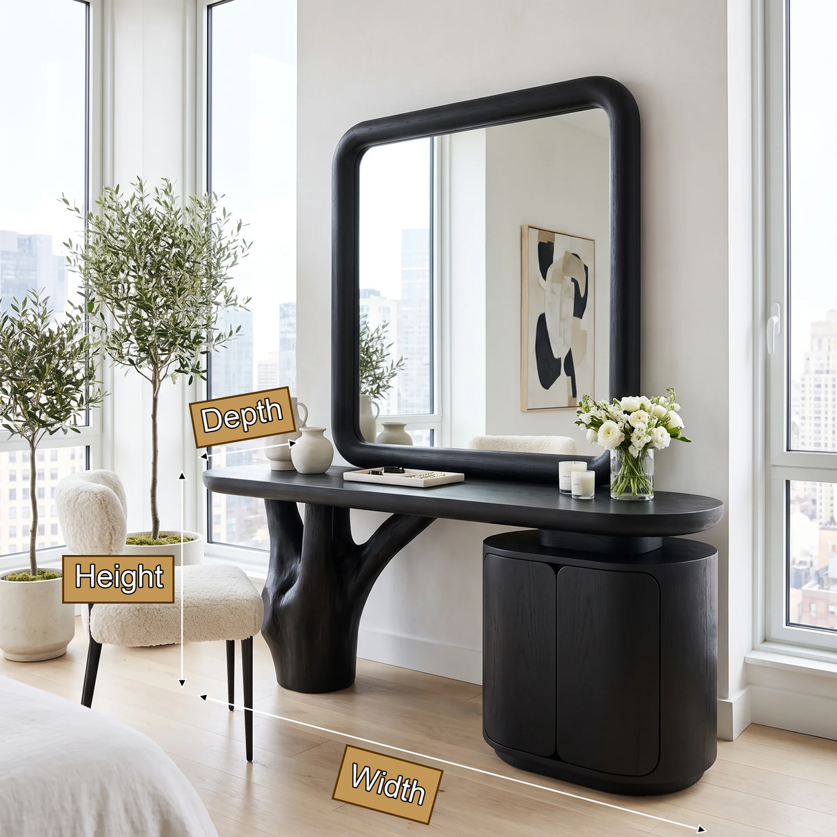 Sylvara Sculpted Solid Wood Cosmetic Table