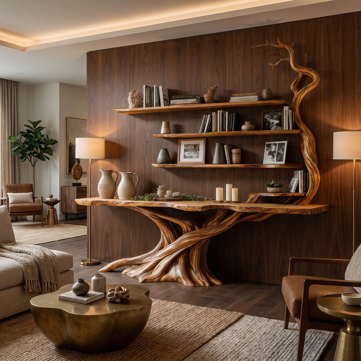 Sylvarion Sculpted Solid Wood Console Table with Shelves Teak - Timberustic Console Table with Shelves