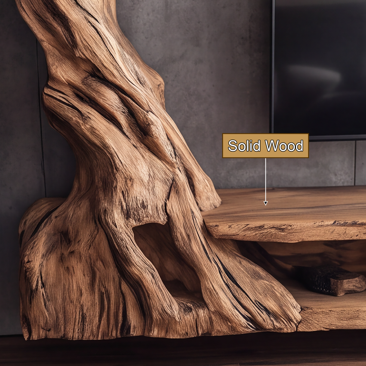 Sylvaris Handcrafted Solid Wood Tree TV Console - Timberustic TV Console with Tree Shelf