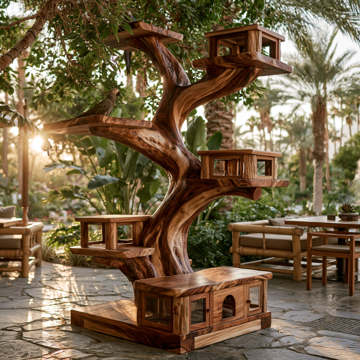 Sylveroak Handcrafted Tree Branch Parrot Stand SPA284684 - Timberustic Tree Branch Parrot Stand