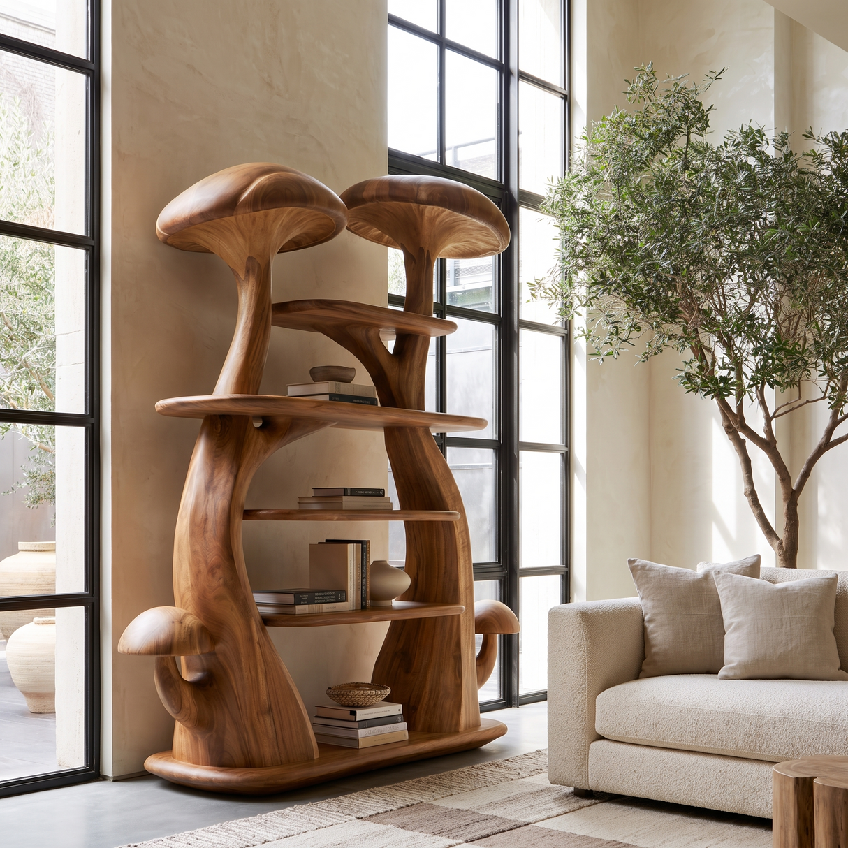 Thalmora Sculpted Solid Wood Mushroom Bookshelf