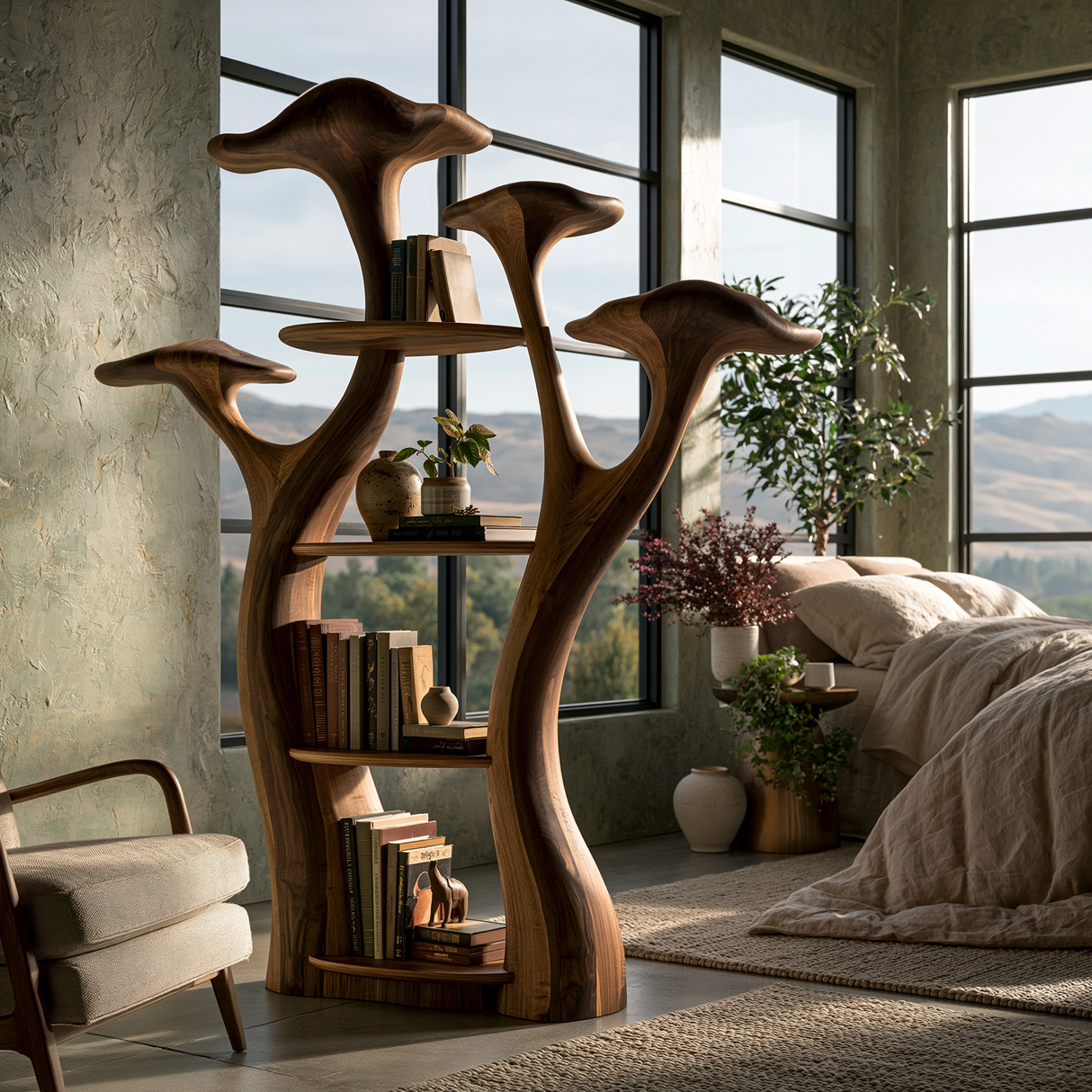 Thalorim Sculpted Solid Wood Mushroom Bookshelf