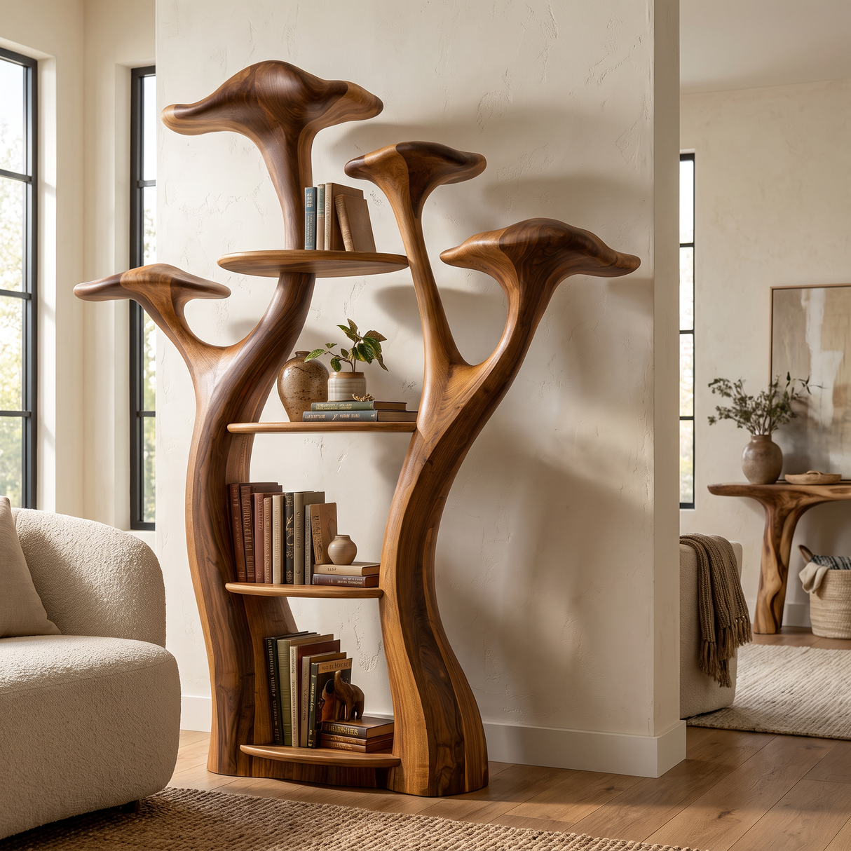 Thalorim Sculpted Solid Wood Mushroom Bookshelf