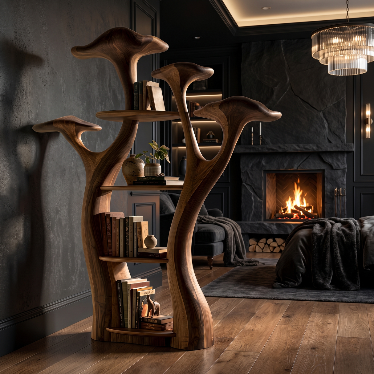 Thalorim Sculpted Solid Wood Mushroom Bookshelf