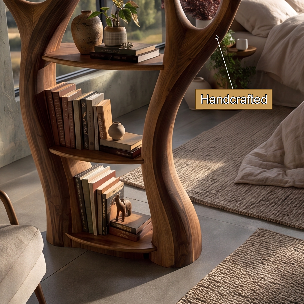 Thalorim Sculpted Solid Wood Mushroom Bookshelf