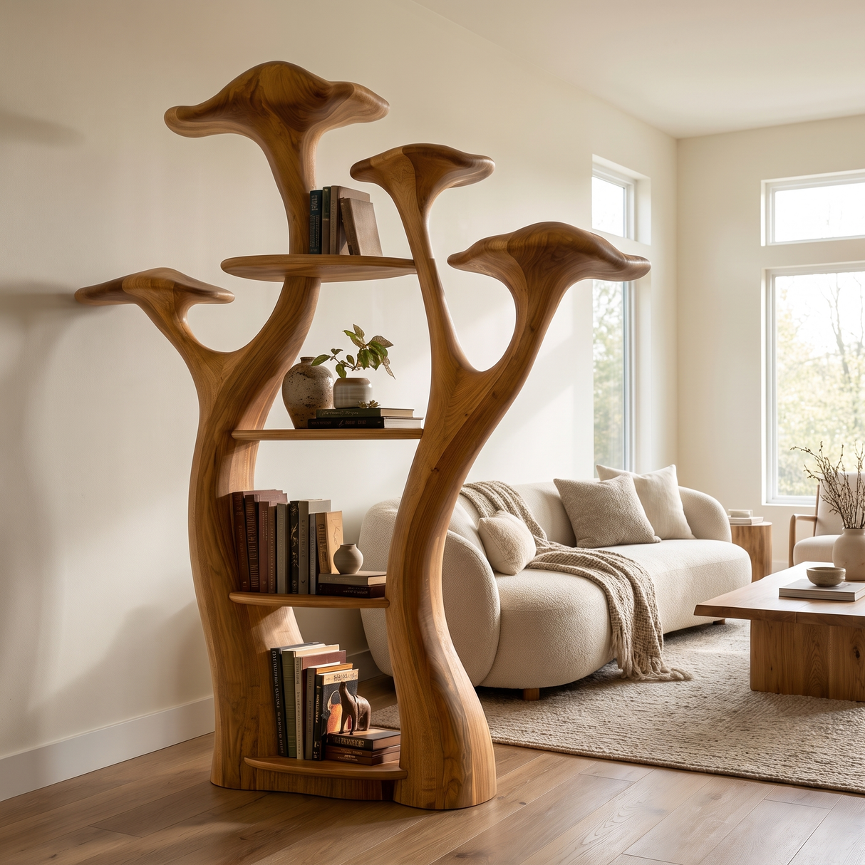 Thalorim Sculpted Solid Wood Mushroom Bookshelf