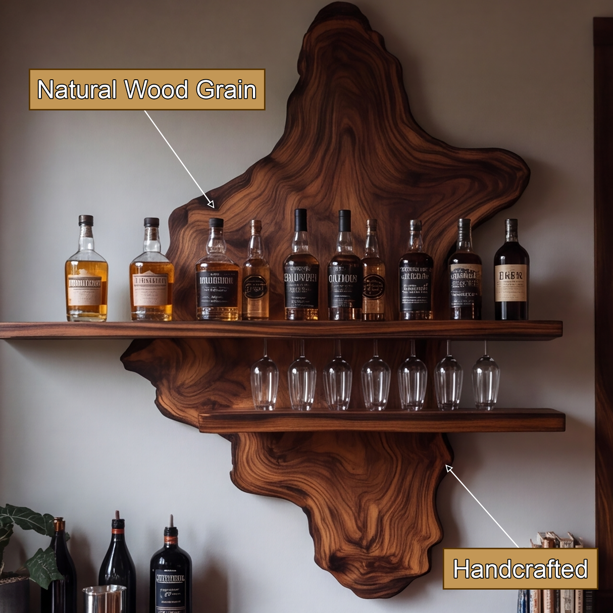 Thalorin Live Edge Solid Wood Floating Wine Shelf SPA927589