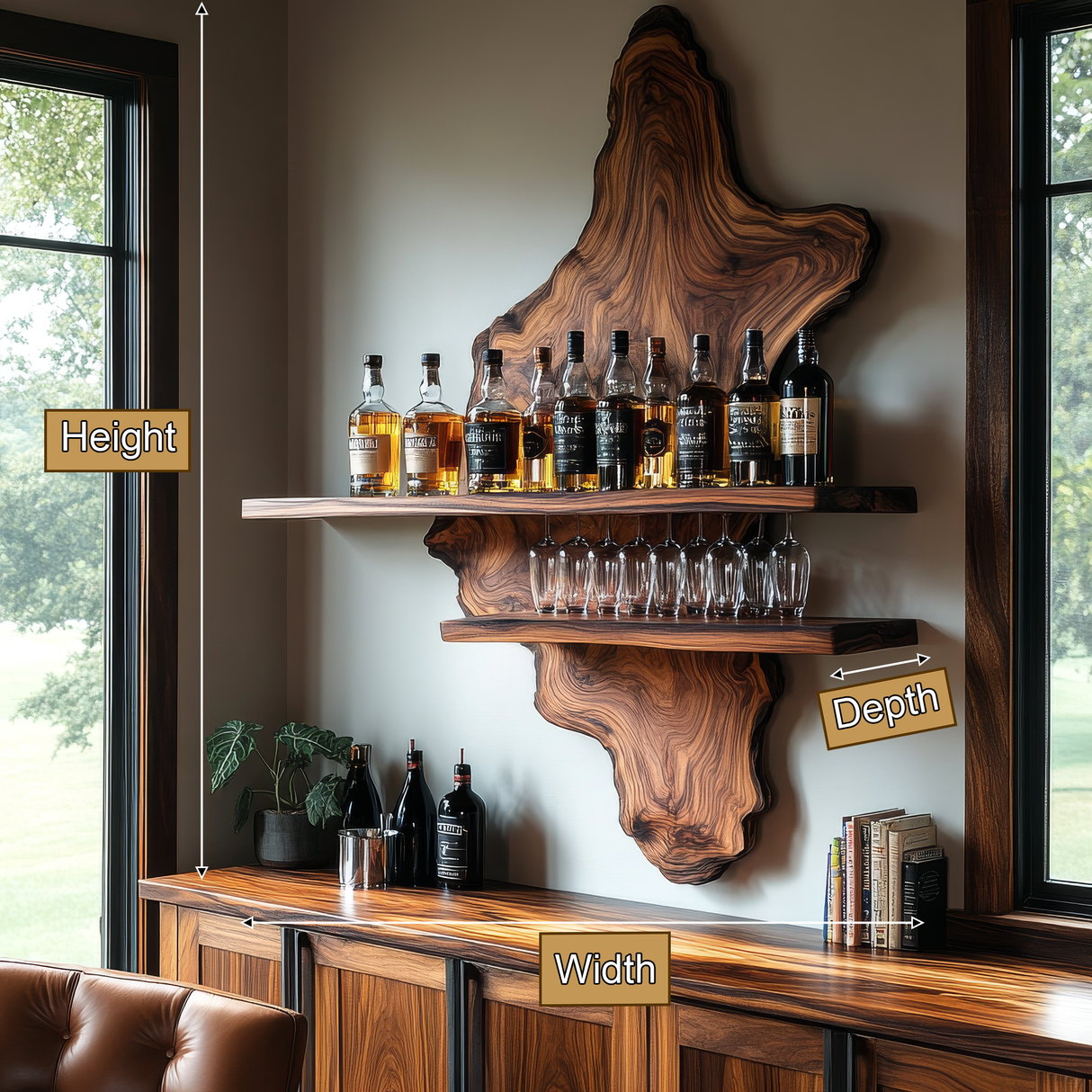 Thalorin Live Edge Solid Wood Floating Wine Shelf SPA927589