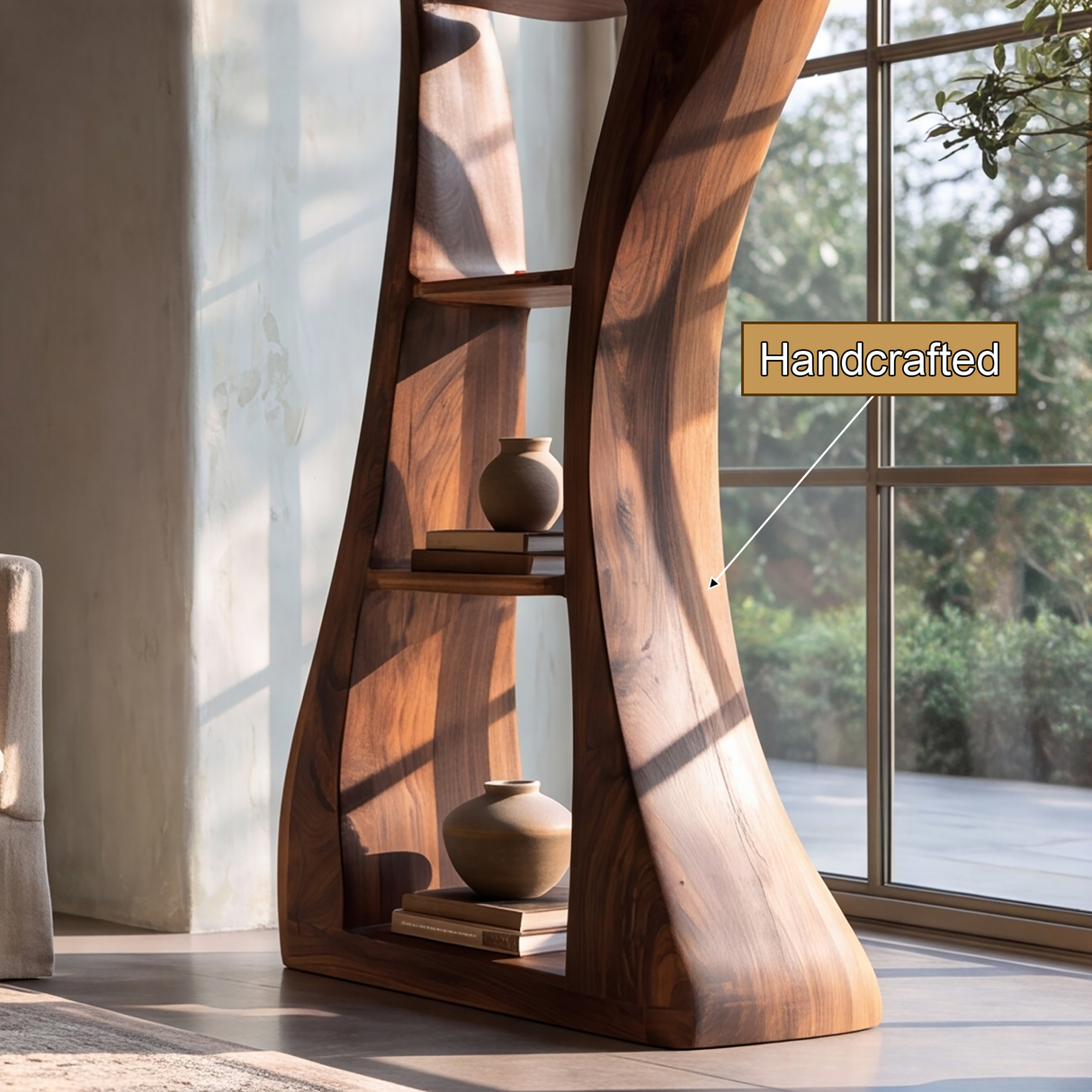 Thaloris Sculpted Solid Wood Mushroom Bookshelf