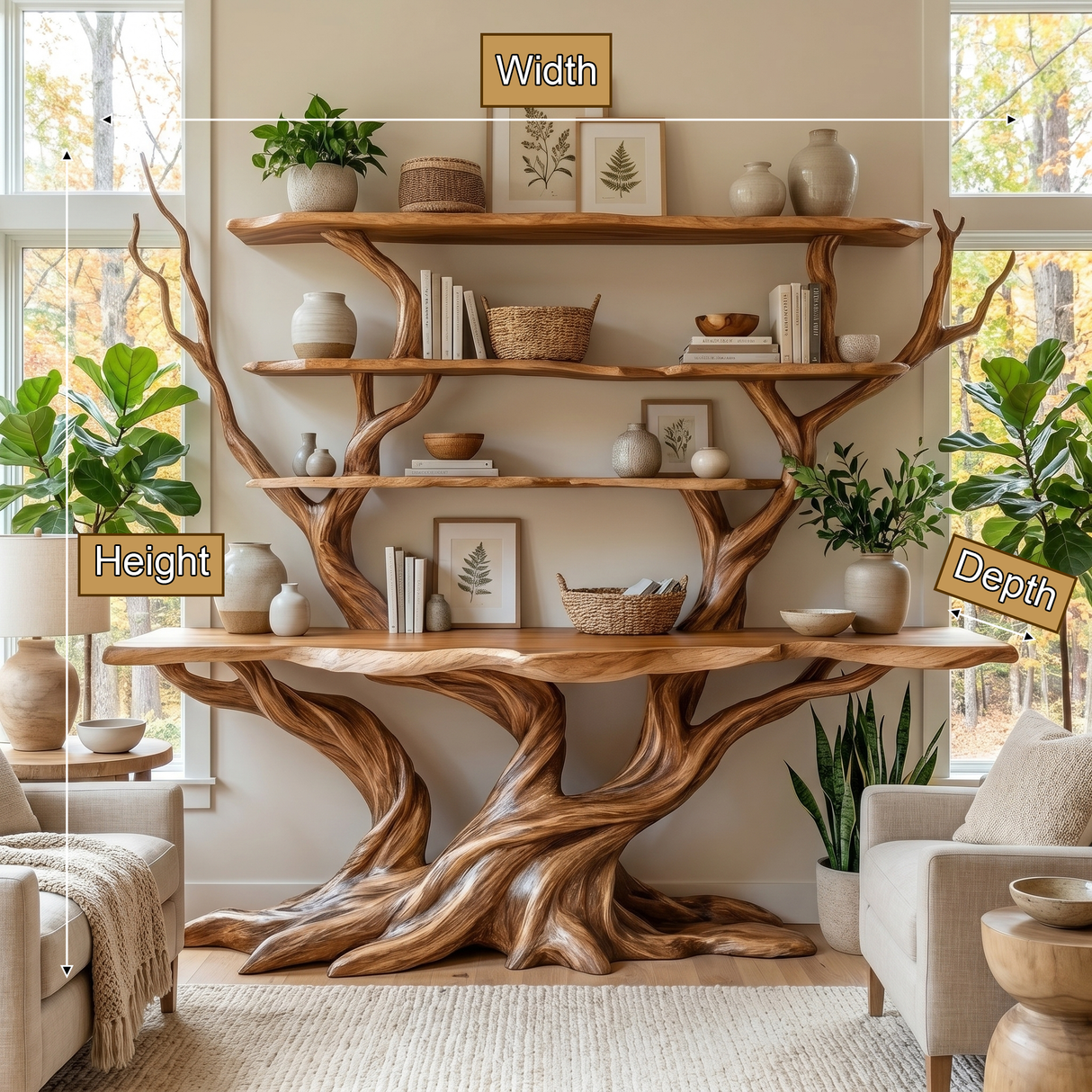 Thalorwyn Sculpted Solid Wood Console Table with Shelves - Timberustic Console Table with Shelves