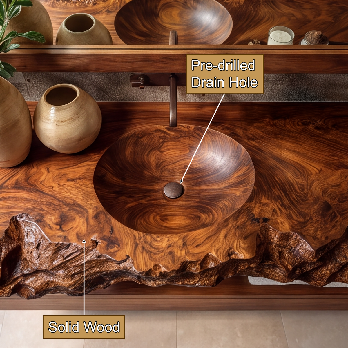 Tharven Rustic Live Edge Solid Wood Floating Bathroom Vanity with Integrated Sink - Timberustic Floating Bathroom Vanity with Integrated Sink