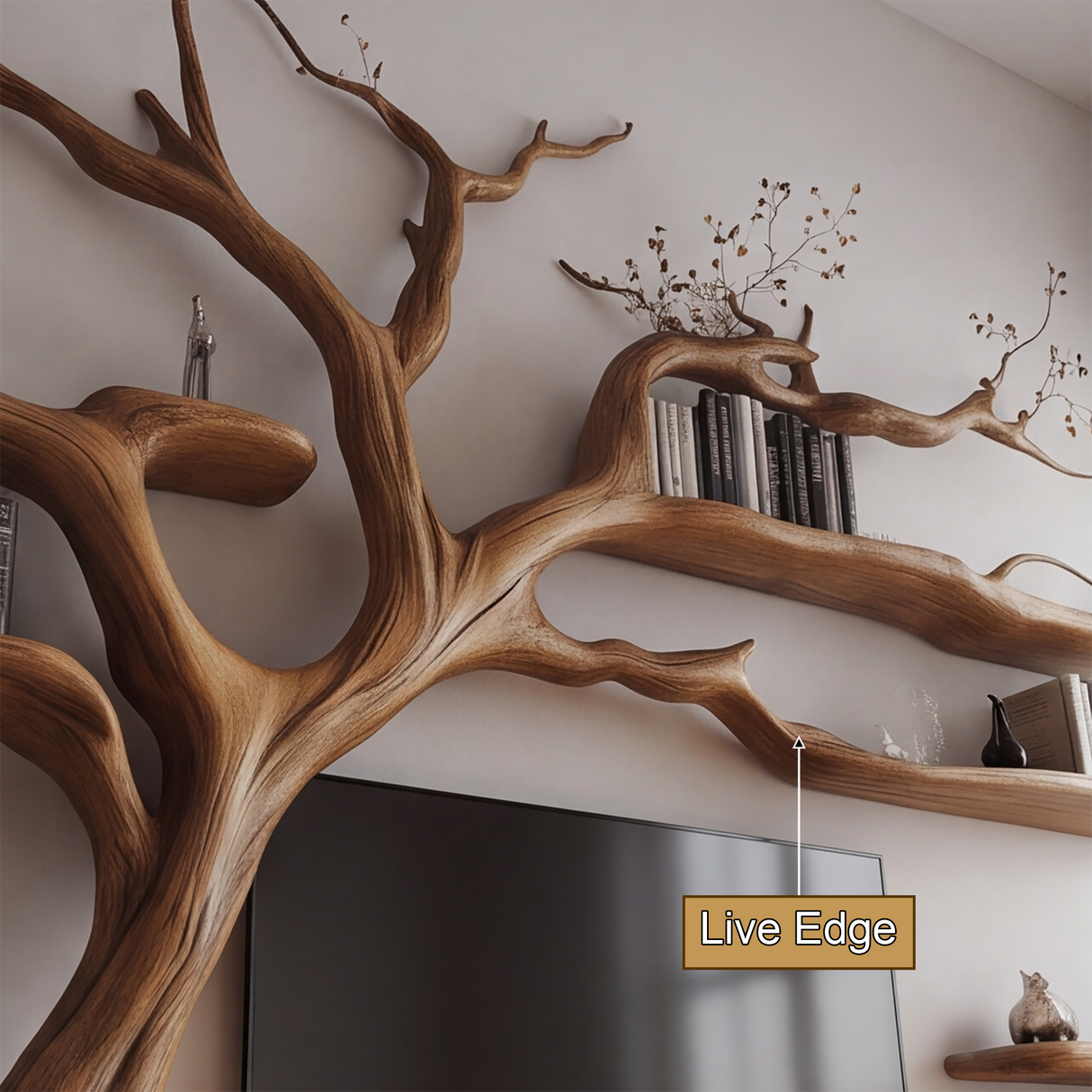 Thornhaven Handcrafted Solid Wood Tree TV Console - Timberustic TV Console with Tree Shelf
