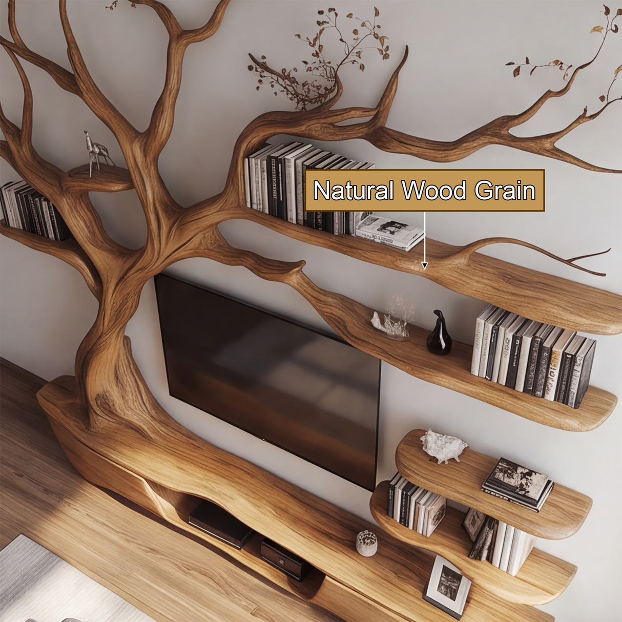 Thornhaven Handcrafted Solid Wood Tree TV Console - Timberustic TV Console with Tree Shelf