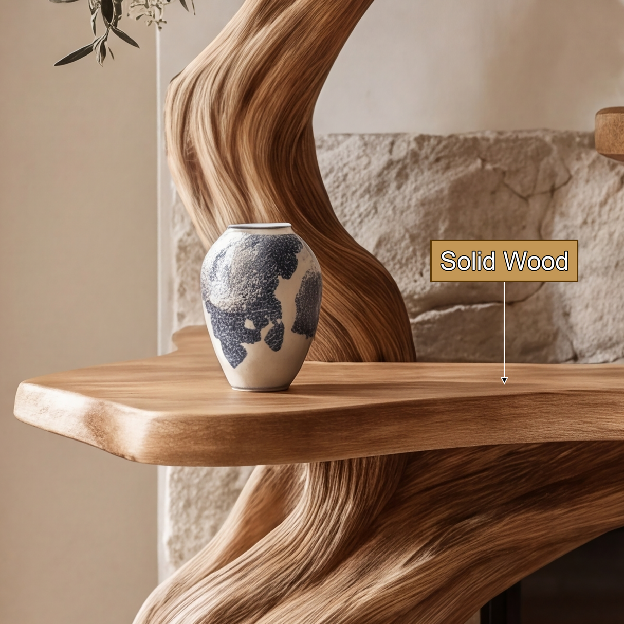 Thornvale Sculpted Solid Wood Tree-Shaped Fireplace Mantel with Display Shelves - Timberustic Tree-Shaped Fireplace Mantel with Display Shelves