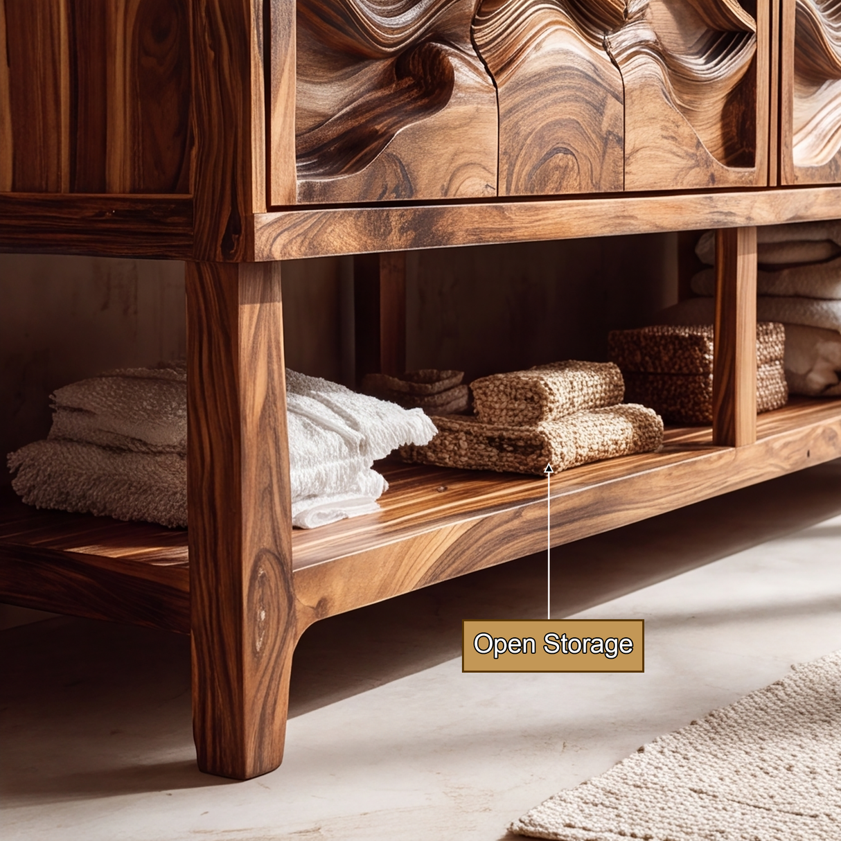 Undara Sculpted Solid Wood Freestanding Bathroom Vanity with Cabinet