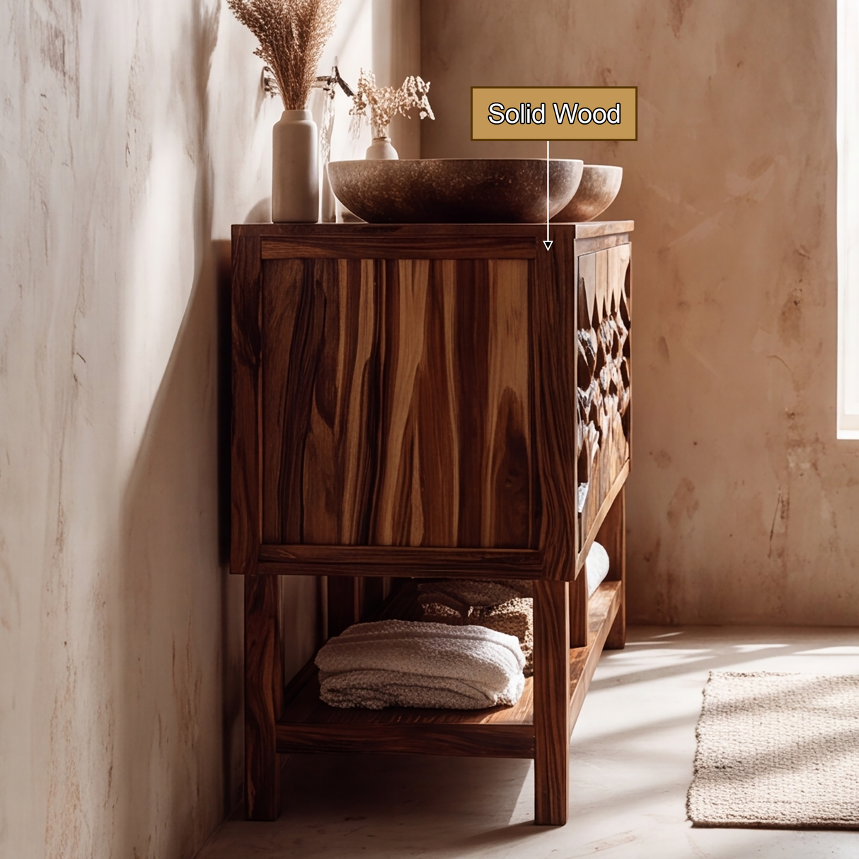 Undara Sculpted Solid Wood Freestanding Bathroom Vanity with Cabinet