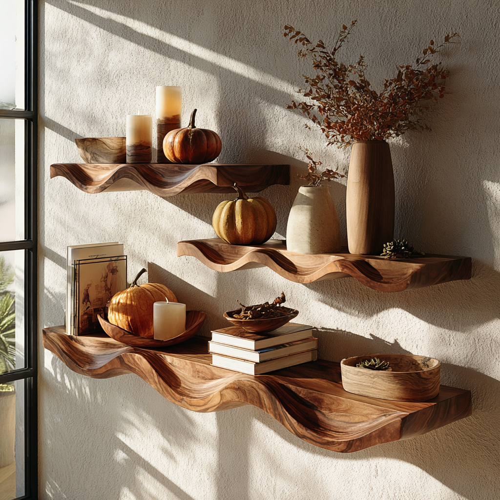 Undora Sculpted Solid Wood Floating Shelf