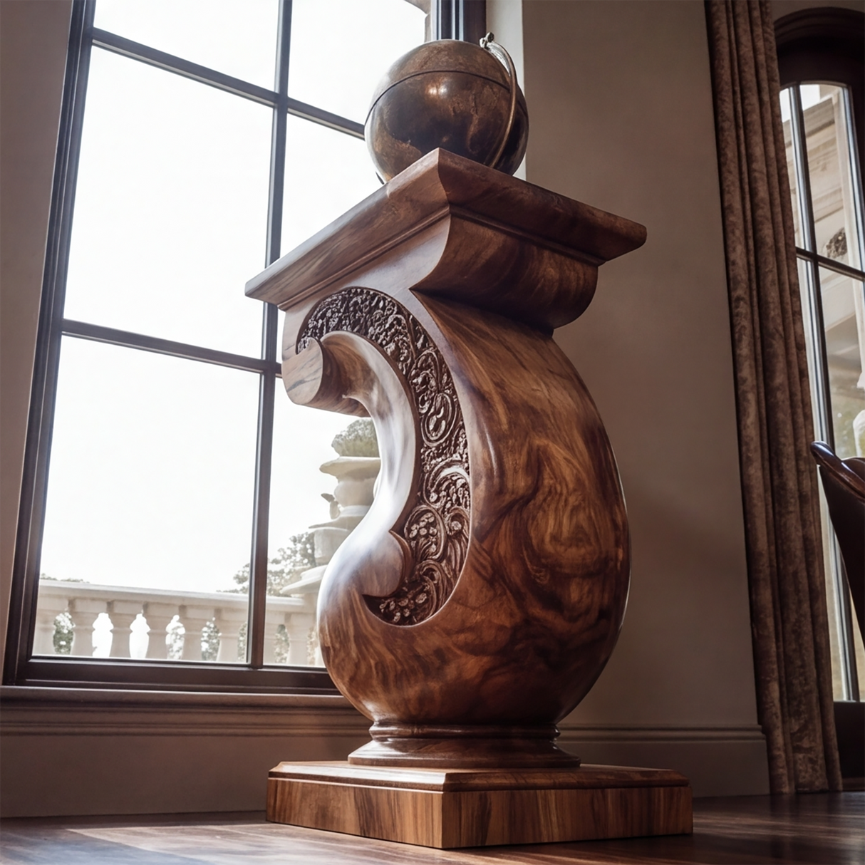 Varellion Solid Wood Sculpted Pedestal Stand