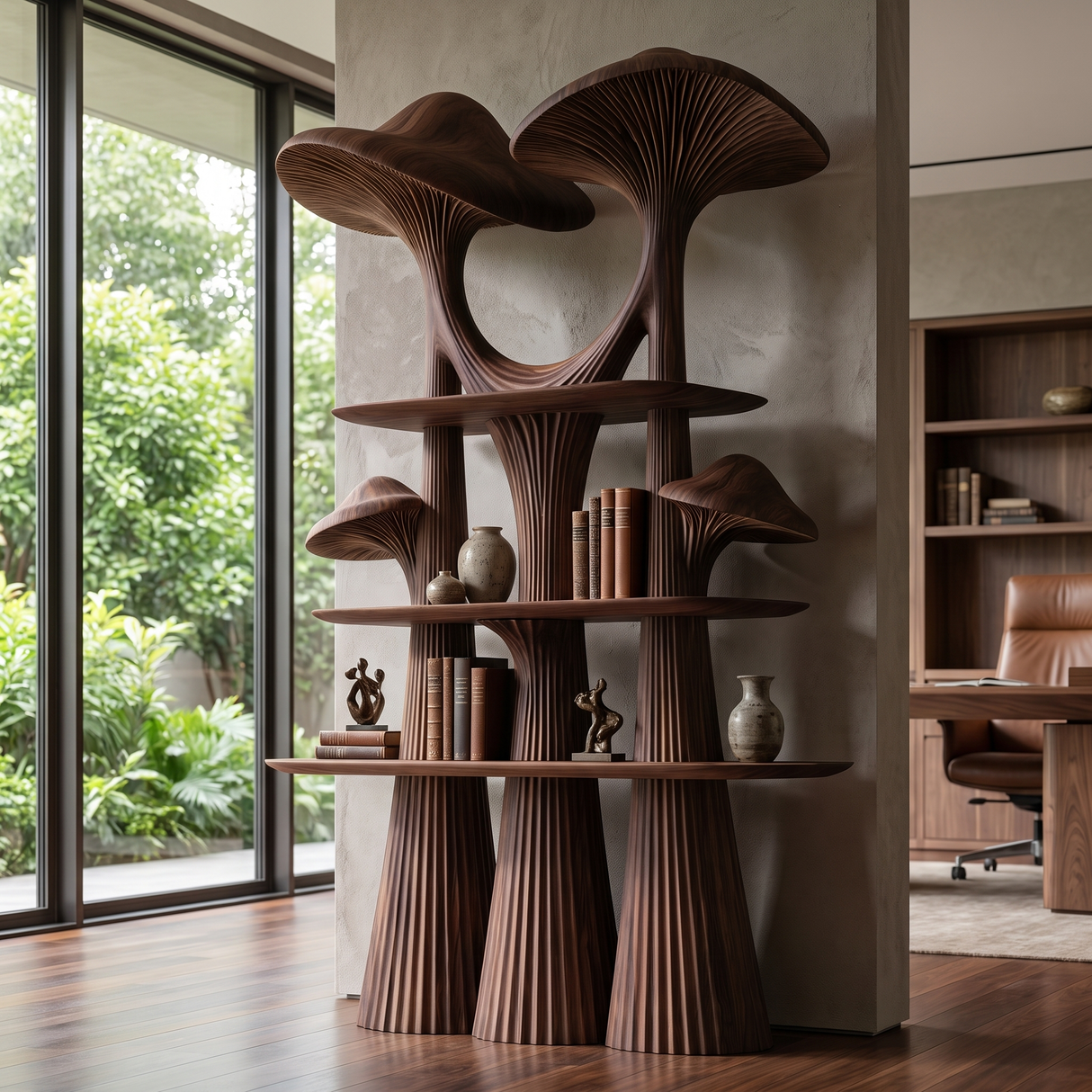 Velmora Sculpted Solid Wood Mushroom Bookshelf