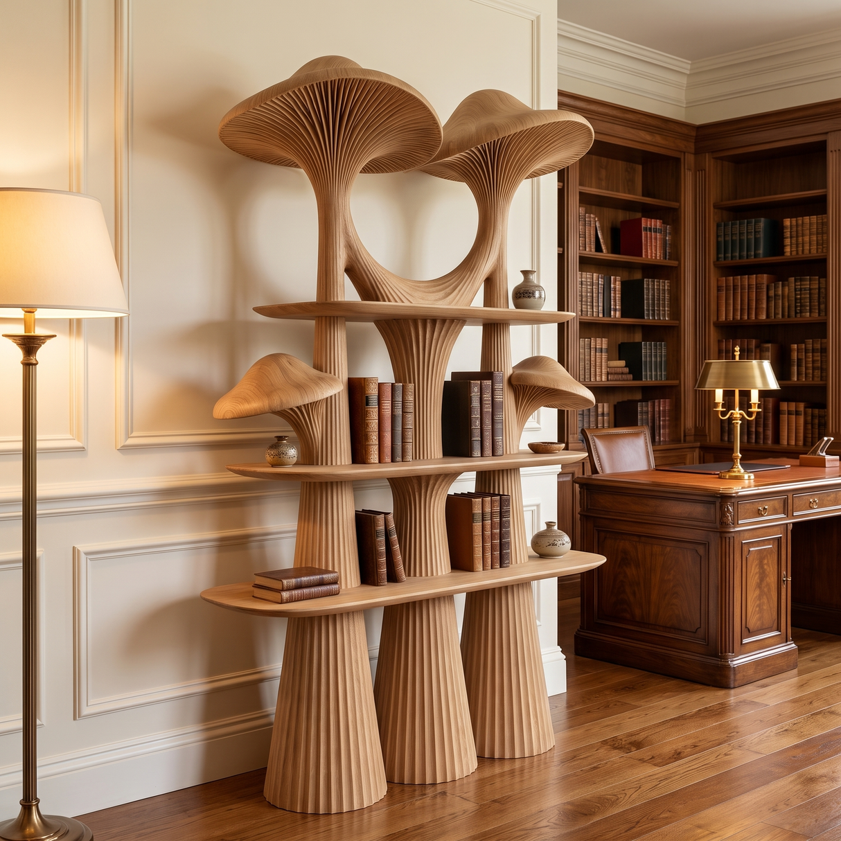 Velmora Sculpted Solid Wood Mushroom Bookshelf