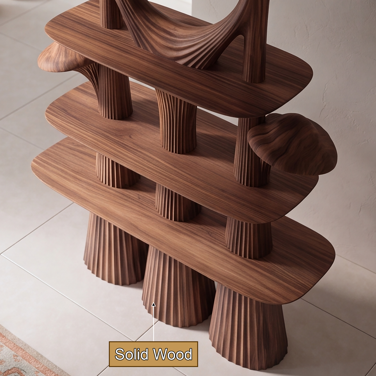 Velmora Sculpted Solid Wood Mushroom Bookshelf