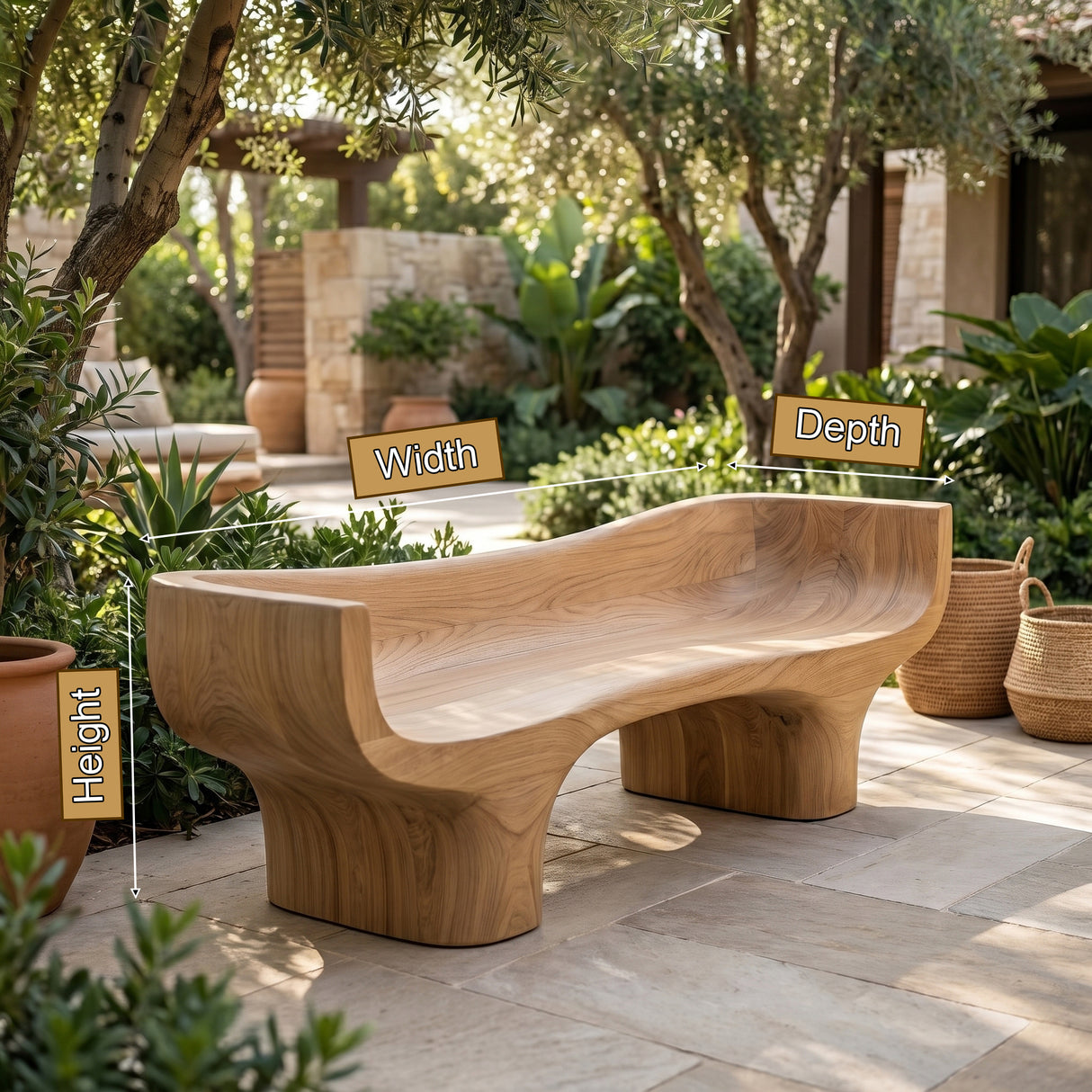 Velmora Sculpted Solid Wood Outdoor Bench
