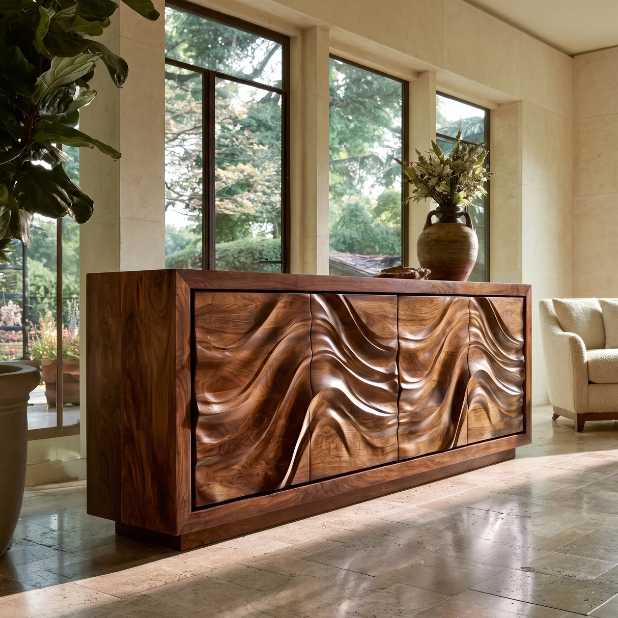 Velmora Sculpted Solid Wood Sideboard Cabinet