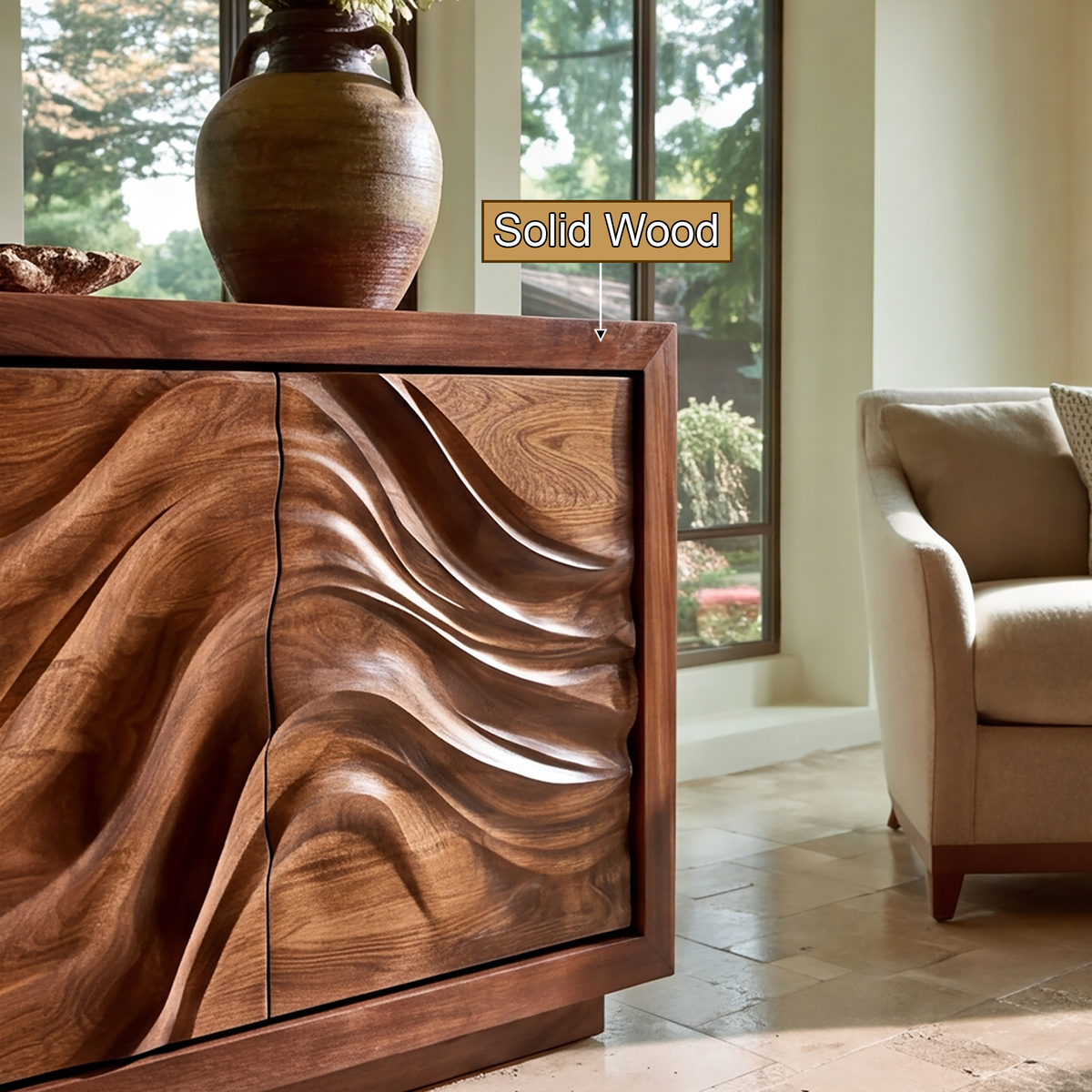 Velmora Sculpted Solid Wood Sideboard Cabinet