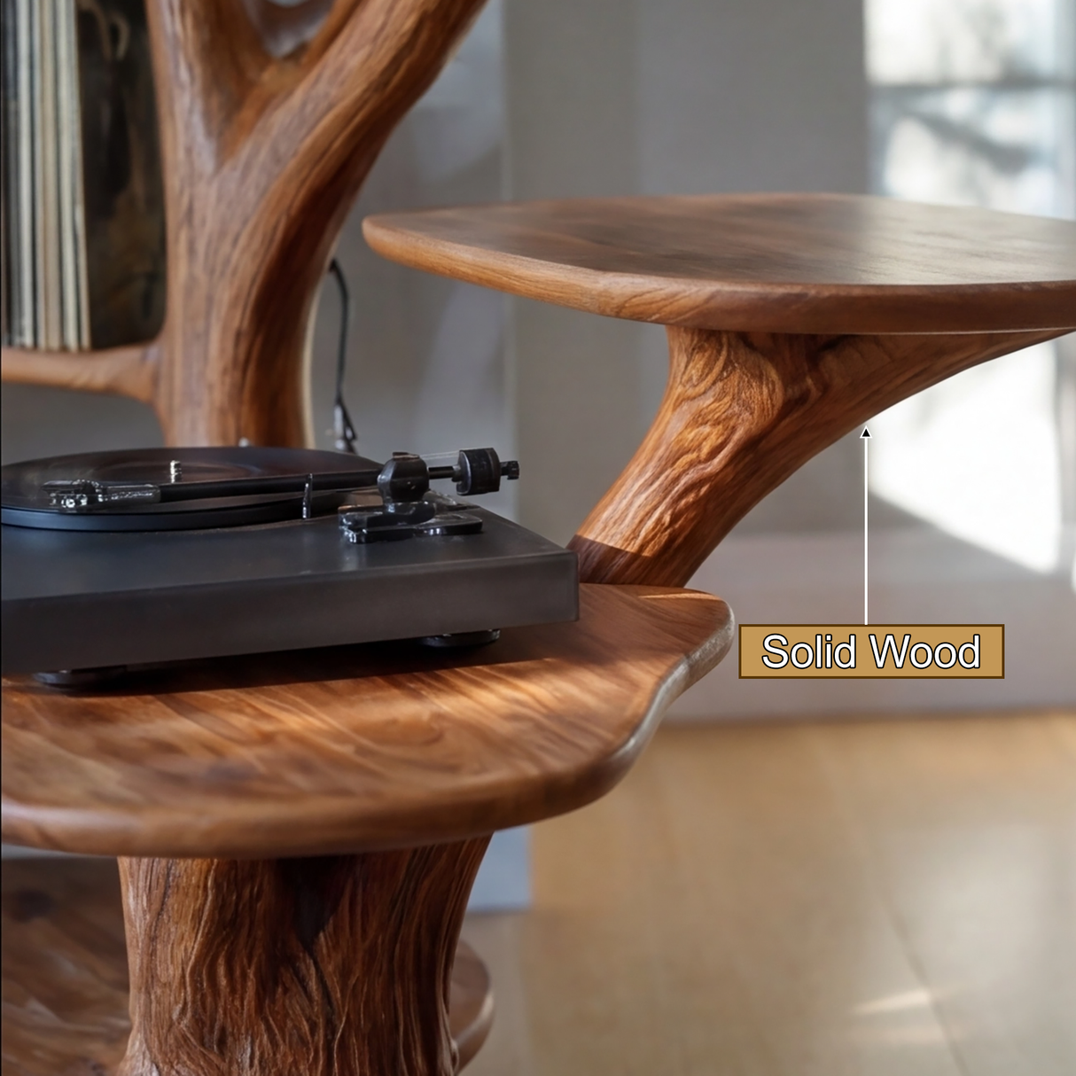 Veradorn Handcrafted Solid Wood Record Player Stand - Timberustic Record Player Stand With Storage