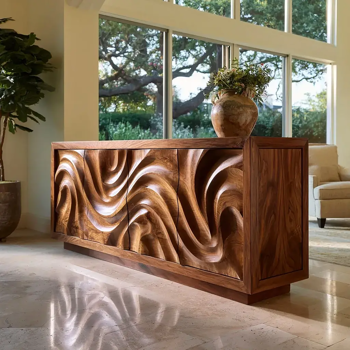 Veylora Sculpted Solid Wood Sideboard Cabinet
