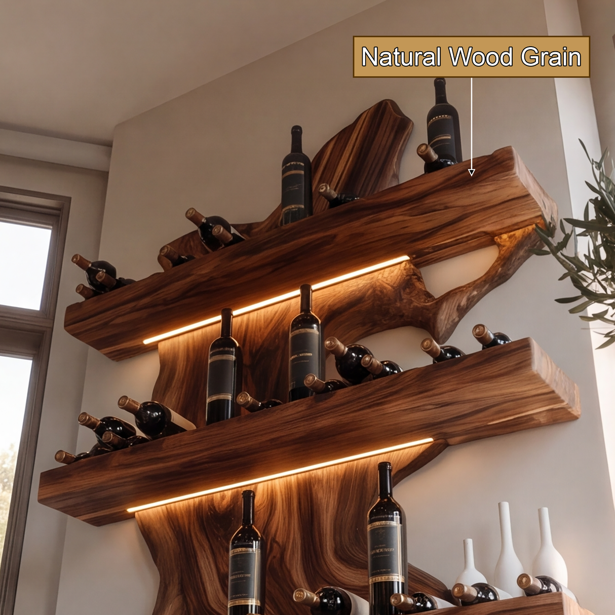 Veylorn Live Edge Solid Wood Floating Wine Shelf SPA935981