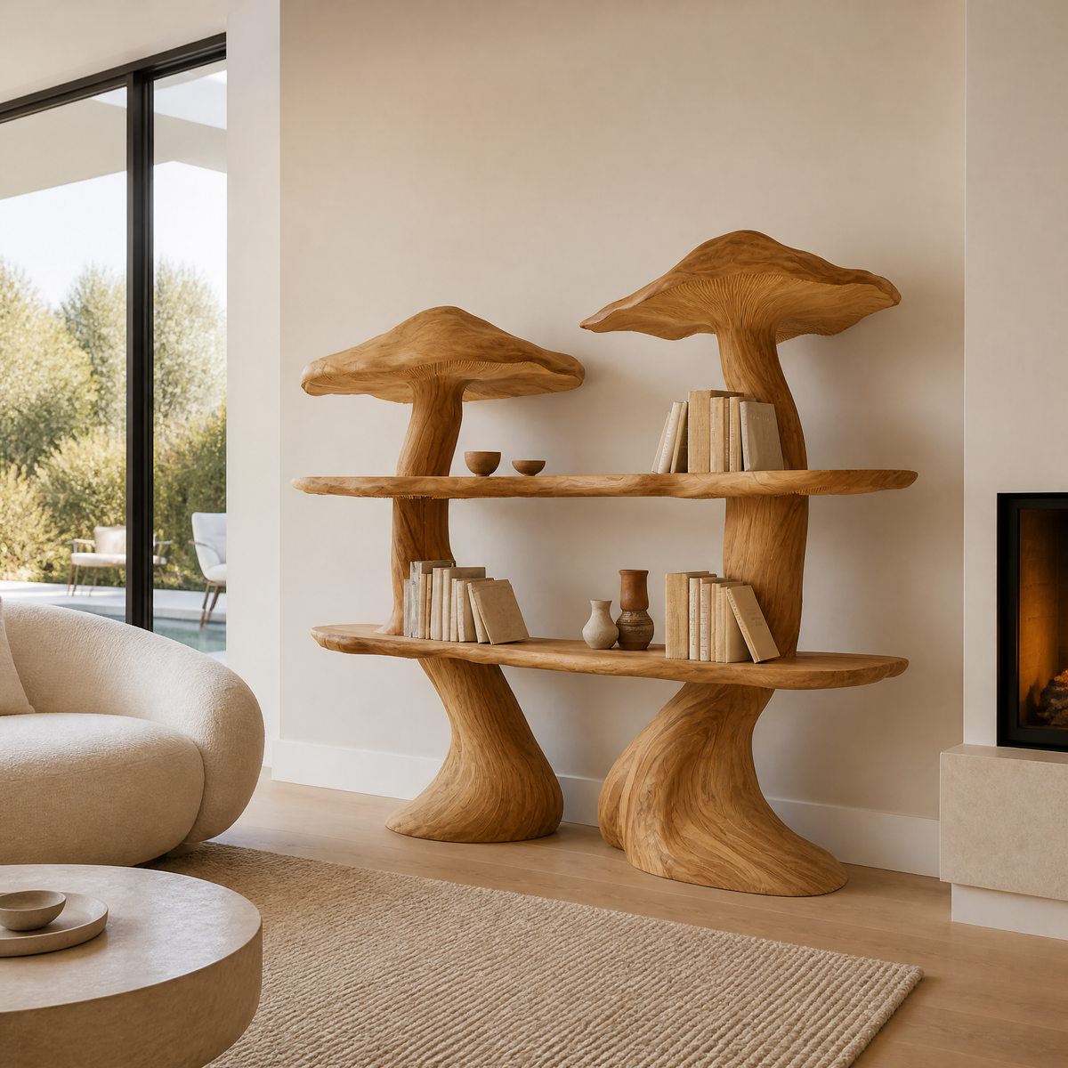 Virellon Sculpted Solid Wood Mushroom Bookshelf