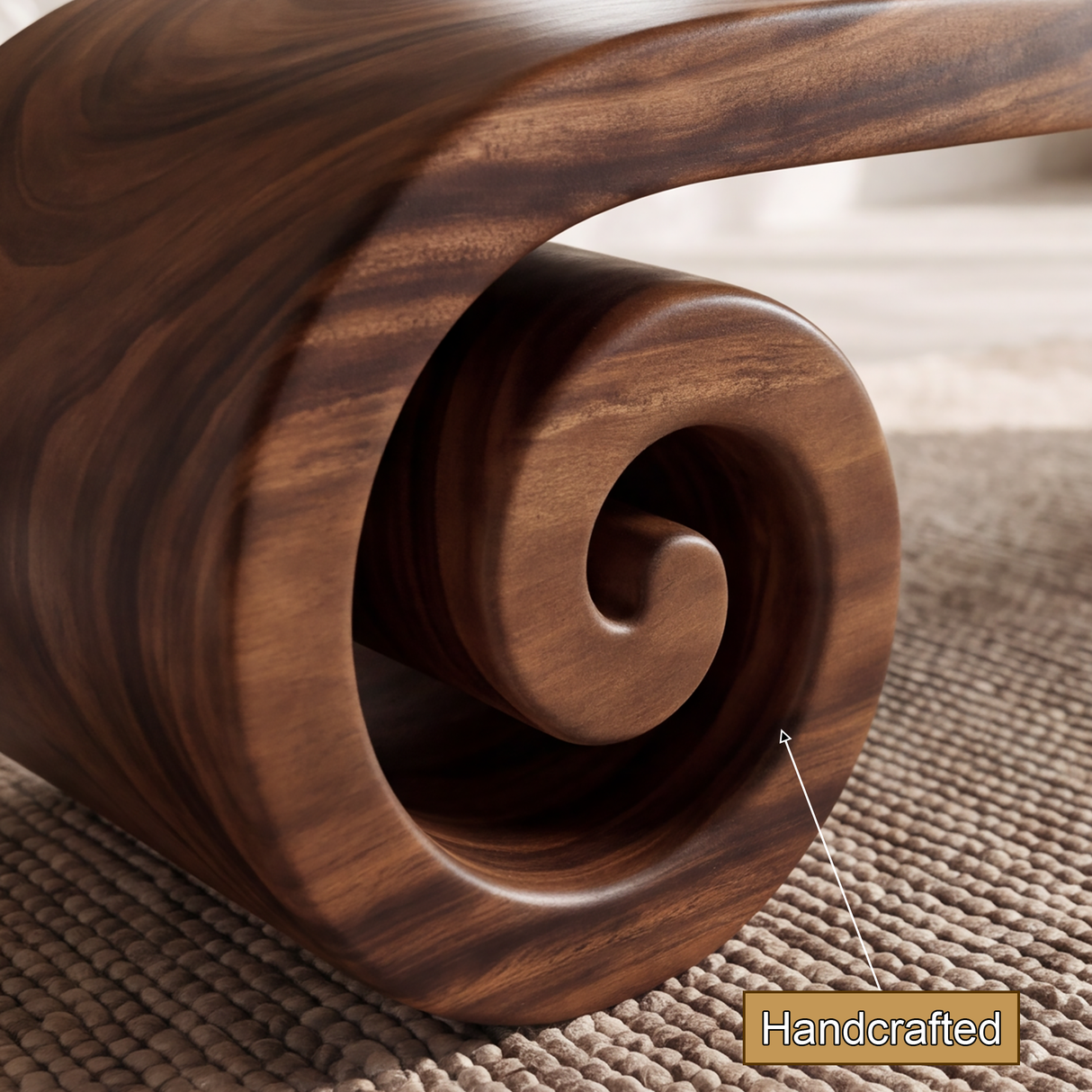 Volutra Sculpted Solid Wood Indoor Bench
