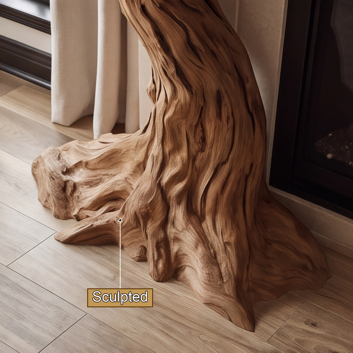 Wildercrest Sculpted Solid Wood Tree-Shaped Fireplace Mantel with Display Shelves - Timberustic Tree-Shaped Fireplace Mantel with Display Shelves
