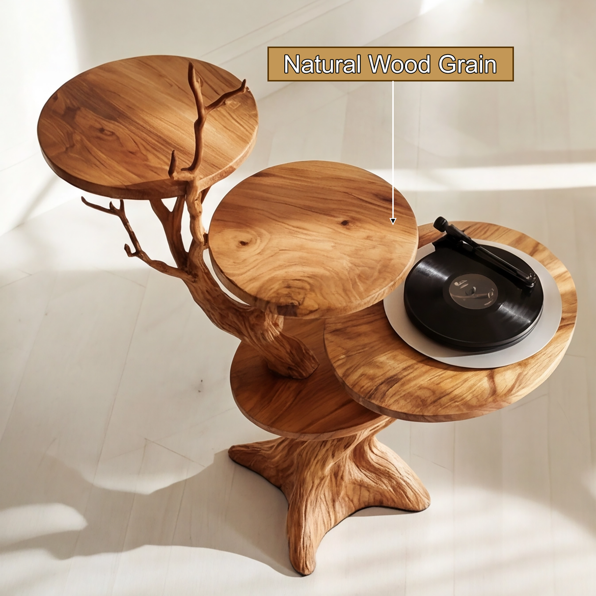 Xylora Sculpted Solid Wood Record Player Stand SPA298581 - Timberustic Record Player Stand With Storage