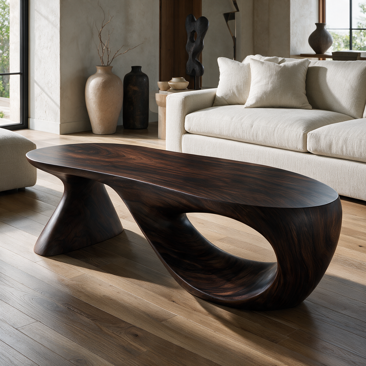 Zephyron Sculpted Solid Wood Coffee Table Dark Walnut - TimbeRustic Coffee Table
