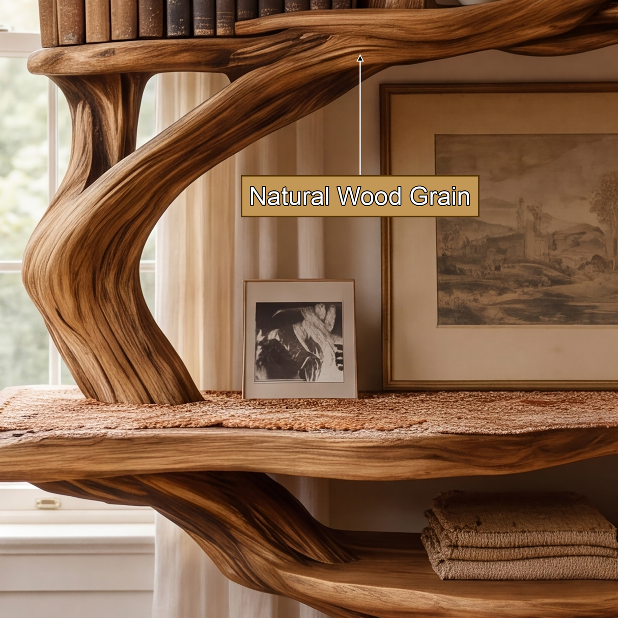 Zephyros Sculpted Solid Wood Console Table with Shelves - Timberustic Console Table with Shelves