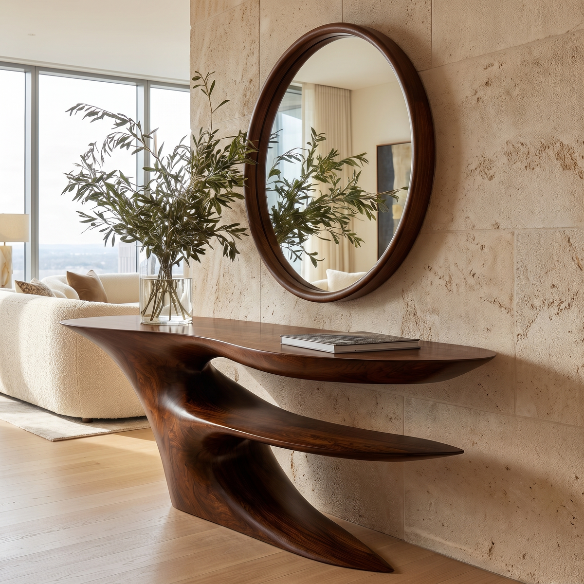 Zorathis Sculpted Solid Wood Console Table Dark Walnut - Timberustic Console Table
