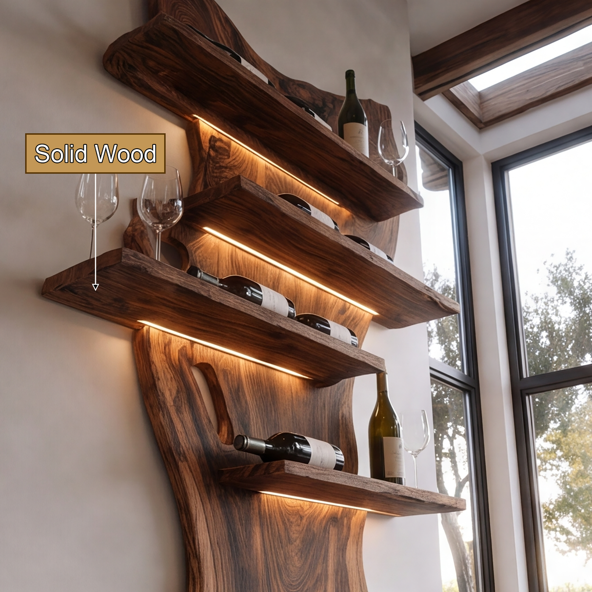 Zorvane Live Edge Solid Wood Floating Wine Shelf SPA345892