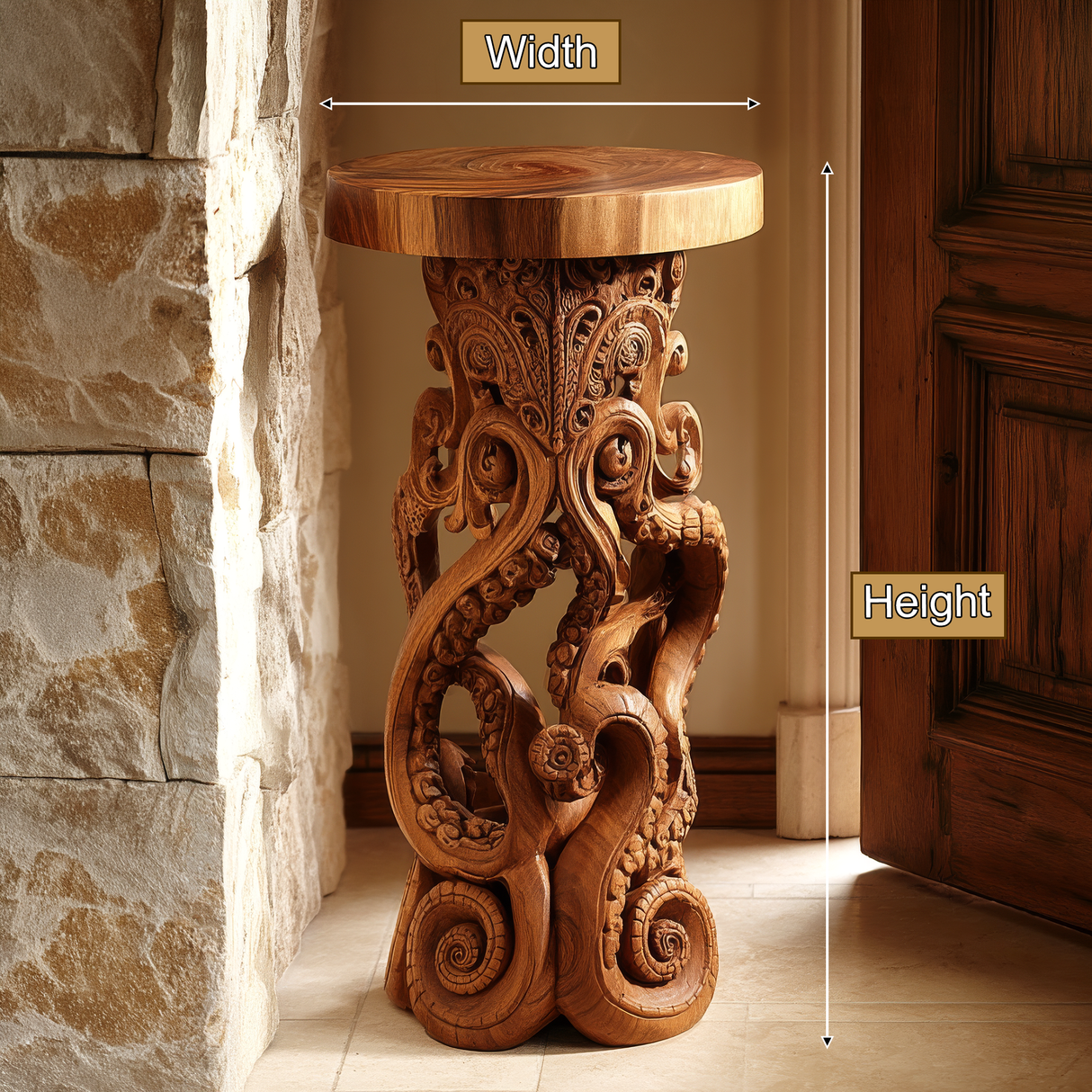 Torvane Sculpted Solid Wood Pedestal Stand - Timberustic Pedestal Stand