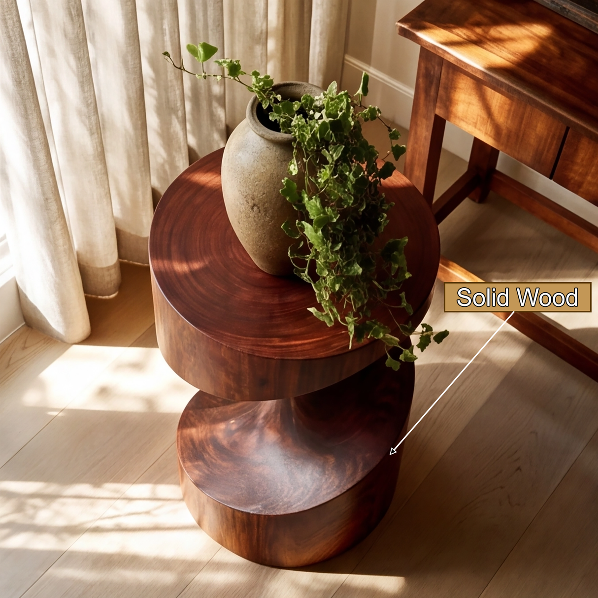 Torvyn Monolithic Twist Solid Wood Pedestal Stand - Timberustic Pedestal Stand