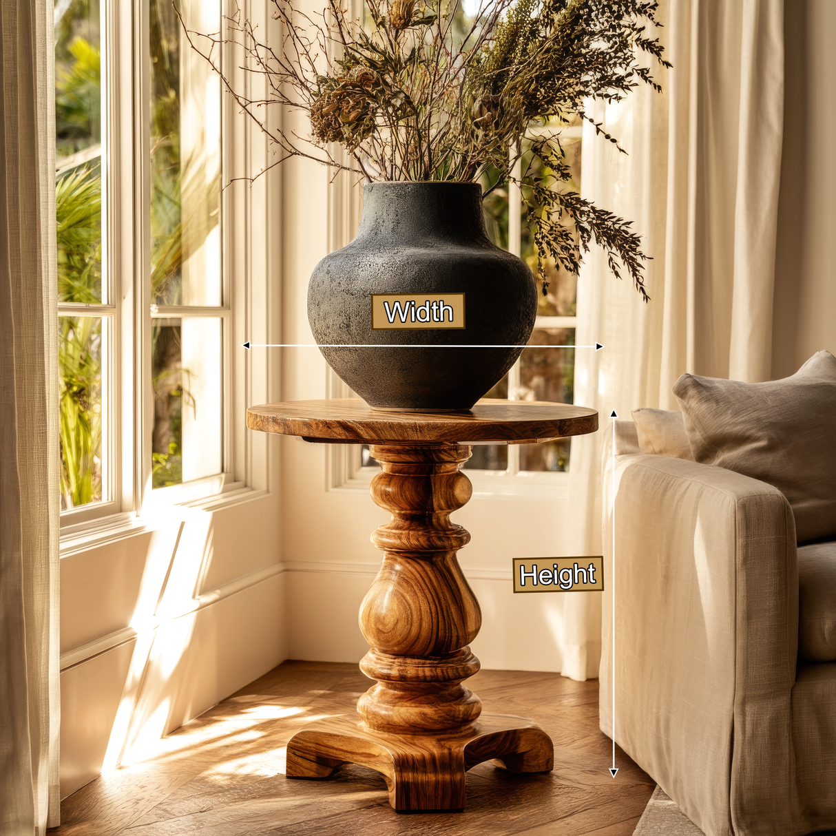 Trevane Sculpted Solid Wood Pedestal Stand - Timberustic Pedestal Stand