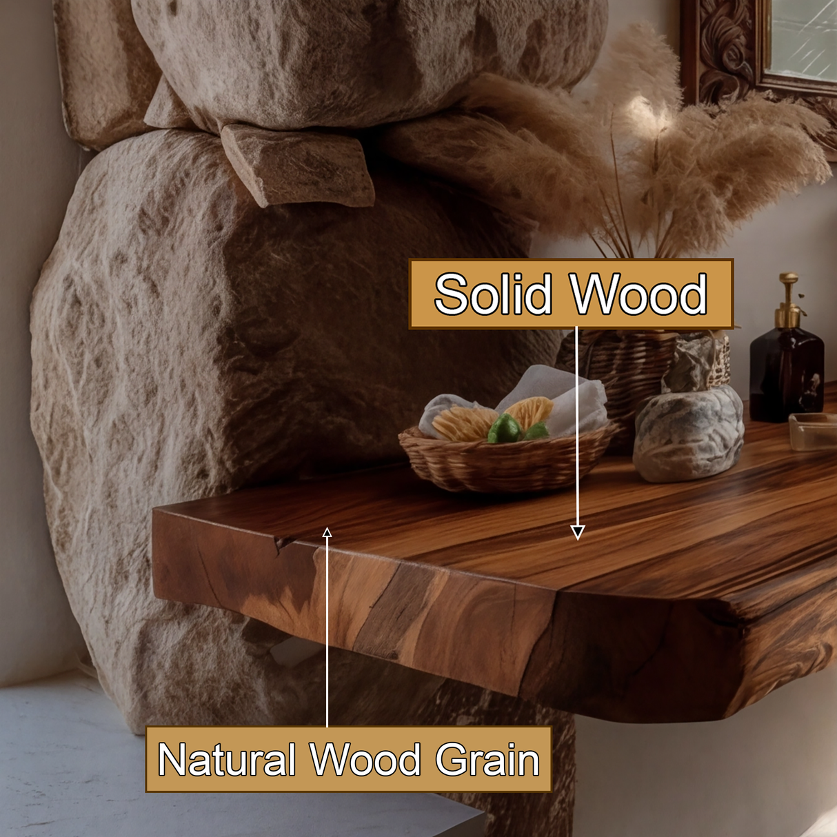Trevano Live Edge Solid Wood Floating Bathroom Vanity SPA358958 - Timberustic Floating Bathroom Vanity