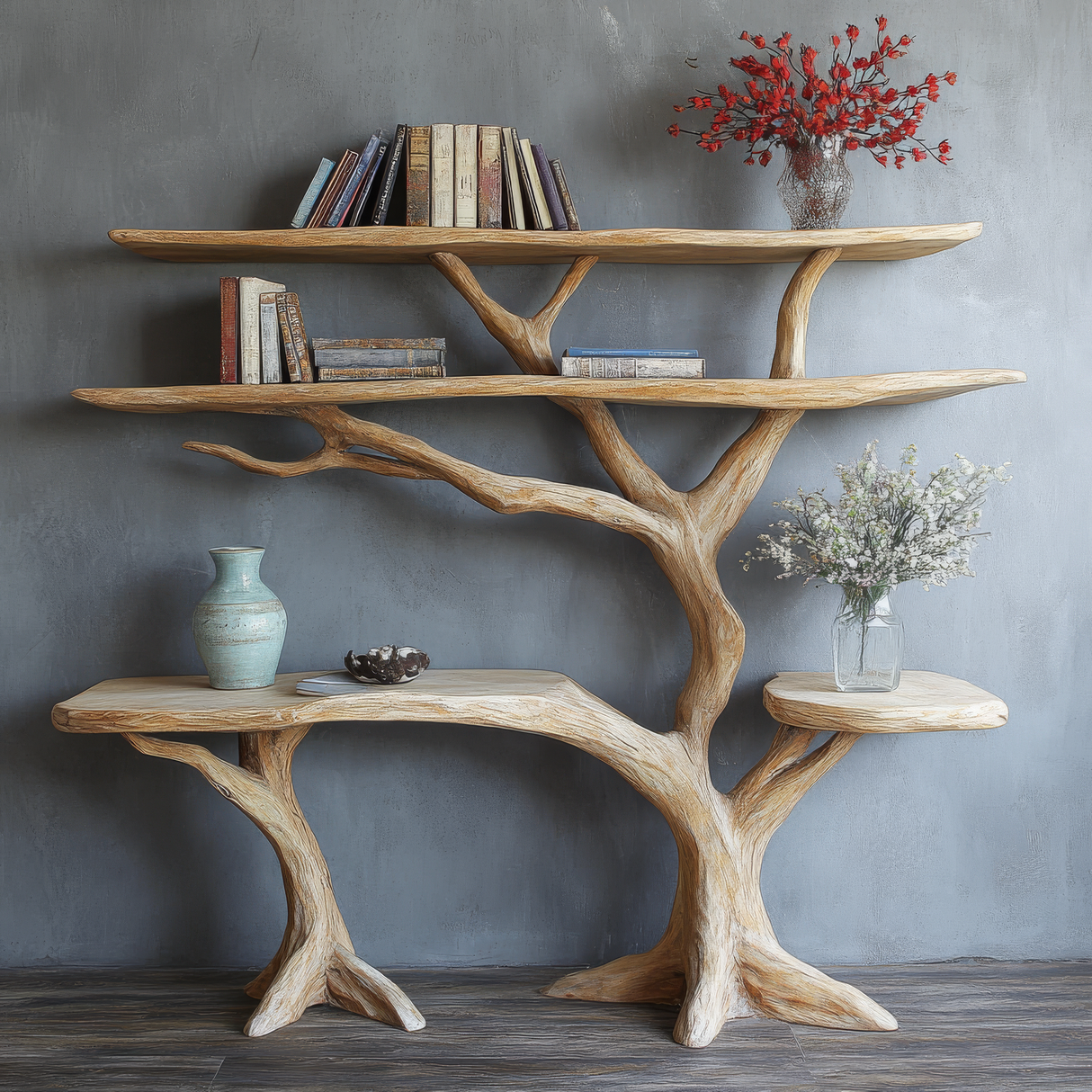 Trevaryn Sculpted Solid Wood Console Table with Shelves - Timberustic Console Table with Shelves
